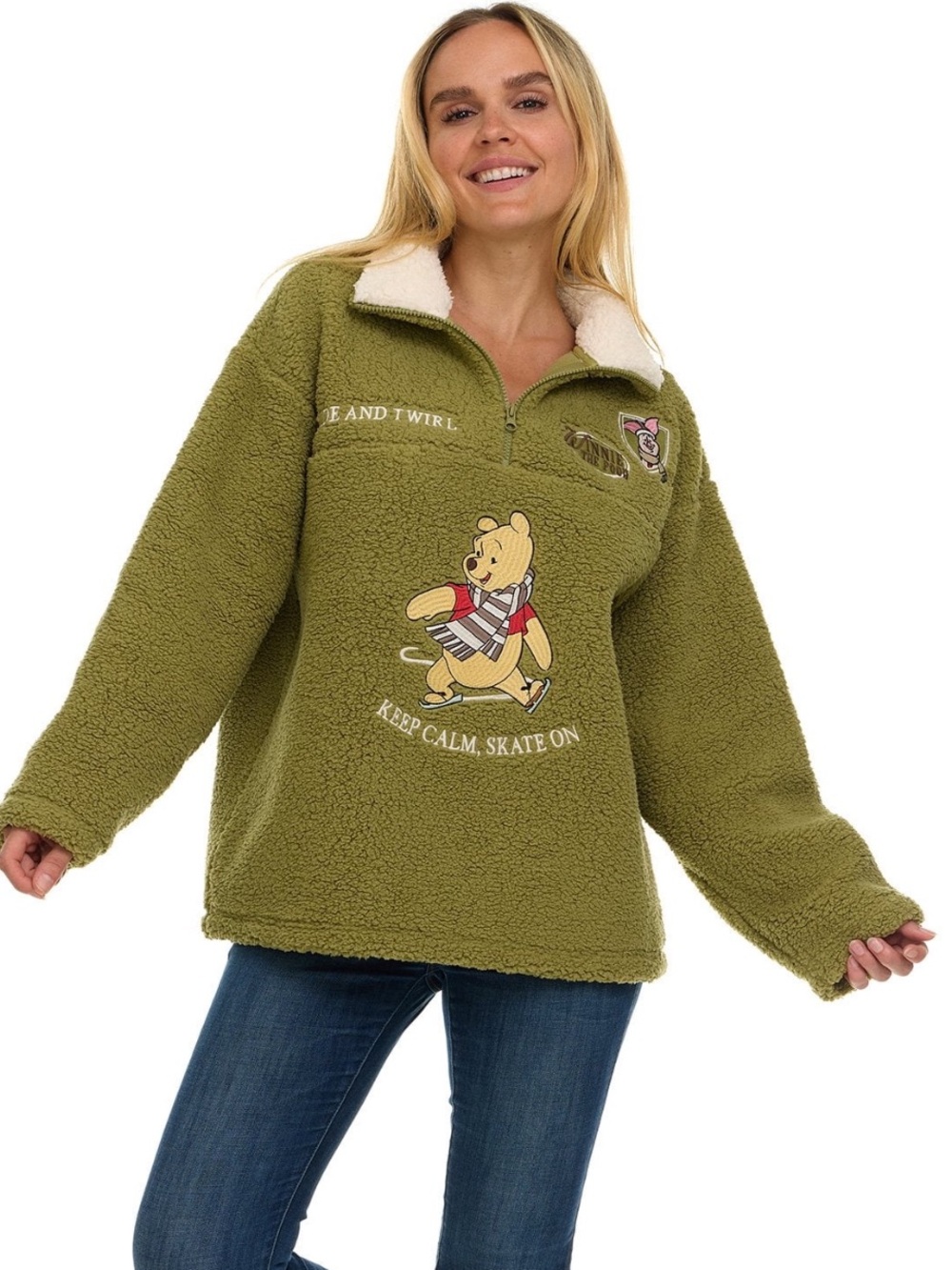 Disney Winnie The Pooh “Keep calm Skate On” Quarter-zip Sherpa pullover XL